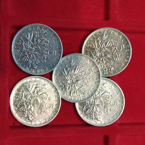 obverse: FRANCIA. Lotto 5 monete in argento da 5 Francs. Conservazioni varie.