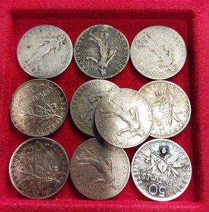 obverse: FRANCIA. Lotto 10 monete in argento da 50 centimes. Anni e conservazioni varie.