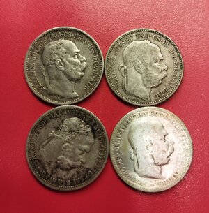obverse: AUSTRIA. Lotto 04 monete in argento da 1 franco del 1893, 1894, 1900, 1912. Conservazioni varie.
