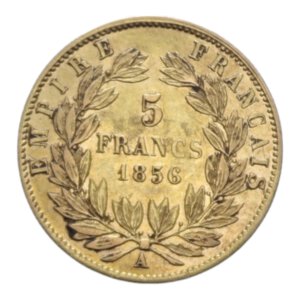 reverse: FRANCE  NAPOLEONE III 5 FRANCS 1856 A AU. 1,61 GR. BB+