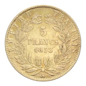 reverse: FRANCE  NAPOLEONE III 5 FRANCS 1858 A AU. 1,59 GR. BB+