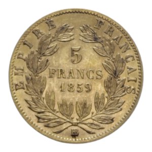 reverse: FRANCE  NAPOLEONE III 5 FRANCS 1859 BB AU. 1,62 GR. SPL/SPL-FDC