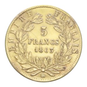 reverse: FRANCE  NAPOLEONE III 5 FRANCS 1863 BB AU. 1,59 GR. qSPL