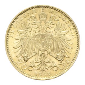 reverse: AUSTRIA FRANCESCO GIUSEPPE I 20 CORONA 1893 AU. 6,78 GR. SPL-FDC/FDC