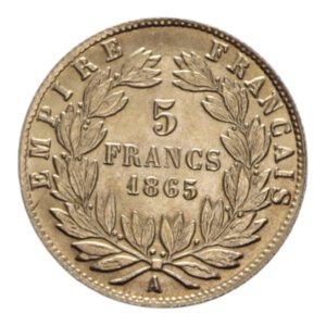 reverse: FRANCE  NAPOLEONE III 5 FRANCS 1865 A AU. 1,59 GR. qFDC/FDC