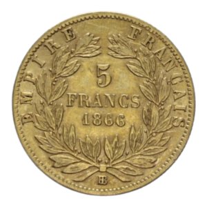 reverse: FRANCE  NAPOLEONE III 5 FRANCS 1866 BB AU. 1,60 GR. BB+/BB-SPL