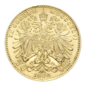reverse: AUSTRIA FRANCESCO GIUSEPPE I 20 CORONA 1896 AU. 6,80 GR. SPL-FDC/FDC (COLPETTO)