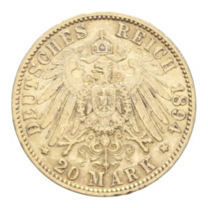 reverse: GERMANY PREUSSEN WILHELM II 20 MARK 1894 A AU. 7,92 GR. BB-SPL/qSPL