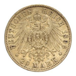 reverse: GERMANY PREUSSEN WILHELM II 20 MARK 1896 A AU. 7,94 GR. BB-SPL/qSPL