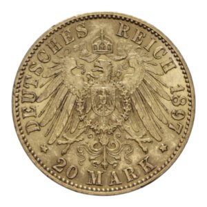 reverse: GERMANY PREUSSEN WILHELM II 20 MARK 1897 A AU. 7,95 GR. qSPL