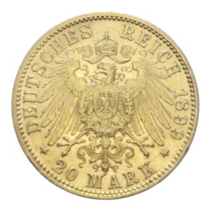 reverse: GERMANY PREUSSEN WILHELM II 20 MARK 1899 A AU. 7,96 GR. qSPL/SPL-FDC