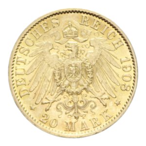 reverse: GERMANY PREUSSEN WILHELM II 20 MARK 1908 A AU. 7,96 GR. SPL-FDC/FDC (SEGNETTI AL D/)