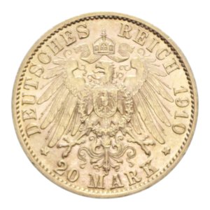reverse: GERMANY PREUSSEN WILHELM II 20 MARK 1910 A AU. 7,98 GR. SPL-FDC/FDC (SEGNETTI AL D/)
