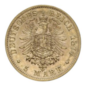 reverse: GERMANY WUERTTEMBERG KARL 5 MARK 1877 F AU. 2,02 GR. SPL+/SPL-FDC