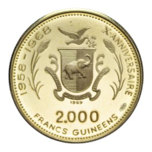 reverse: GUINEA REPUBLIC 2000 FRANCS GUINEENS 1969 AU. 7,95 GR. PROOF 
