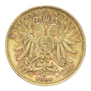 reverse: AUSTRIA FRANCESCO GIUSEPPE I 10 CORONA 1906 AU. 3,40 GR. BB-SPL