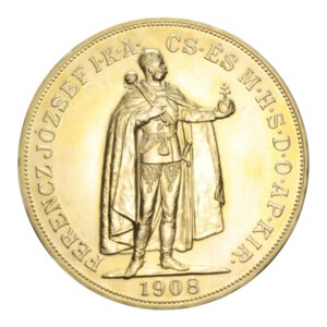 obverse: HUNGARY FRANCESCO GIUSEPPE I 100 KORONA 1908 RESTRIKE AU. 33,86 GR. FDC/PROOF (LEGGERI SEGNETTI-COLPETTO)