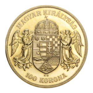 reverse: HUNGARY FRANCESCO GIUSEPPE I 100 KORONA 1908 RESTRIKE AU. 33,86 GR. FDC/PROOF (LEGGERI SEGNETTI-COLPETTO)