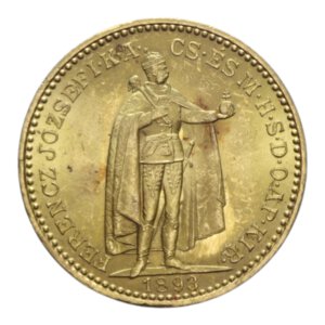 obverse: HUNGARY FRANCESCO GIUSEPPE I 20 KORONA 1893 AU. 6,79 GR. FDC (LEGGERI SEGNETTI)
