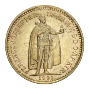 obverse: HUNGARY FRANCESCO GIUSEPPE I 10 KORONA 1901 AU. 3,38 GR. BB-SPL/qSPL