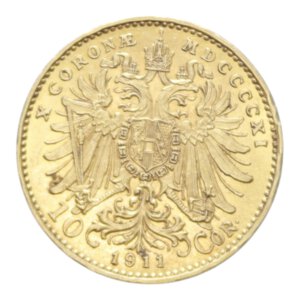 reverse: AUSTRIA FRANCESCO GIUSEPPE I 10 CORONA 1911 AU. 3,39 GR. SPL/SPL-FDC