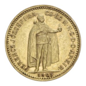 obverse: HUNGARY FRANCESCO GIUSEPPE I 10 KORONA 1905 AU. 3,40 GR. SPL
