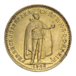 obverse: HUNGARY FRANCESCO GIUSEPPE I 10 KORONA 1908 AU. 3,37 GR. BB+ (DA MONTATURA)