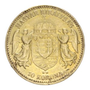 reverse: HUNGARY FRANCESCO GIUSEPPE I 10 KORONA 1908 AU. 3,37 GR. BB+ (DA MONTATURA)