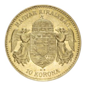 reverse: HUNGARY FRANCESCO GIUSEPPE I 10 KORONA 1910 AU. 3,40 GR. SPL