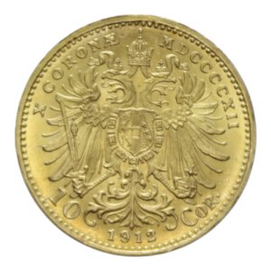 reverse: AUSTRIA FRANCESCO GIUSEPPE I 10 CORONA 1912 AU. 3,40 GR. FDC (SEGNETTI AL D/ - RESTRIKE)