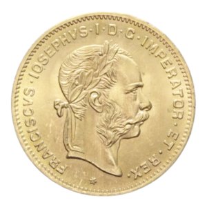 obverse: AUSTRIA FRANCESCO GIUSEPPE I 4 FLORIN 10 FRANCS 1892 AU. 3,23 GR. FDC ( RESTRIKE)