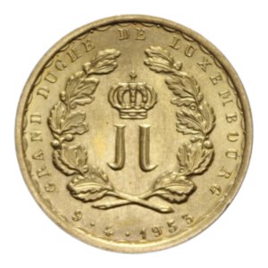 reverse: LUXEMBOURG CHARLOTTE 20 FRANCS 1953 MATRIMONIO AU. 6,46 GR. FDC