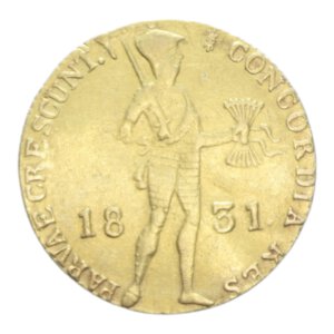 reverse: NETHERLANDS WILLEM 1 DUCAT 1831 AU. 3,50 GR. BB+ (TONDELLO DEFORMATO)