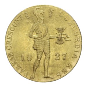 reverse: NETHERLANDS WILHELMINA 1 DUCAT 1927 AU. 3,52 GR. SPL-FDC