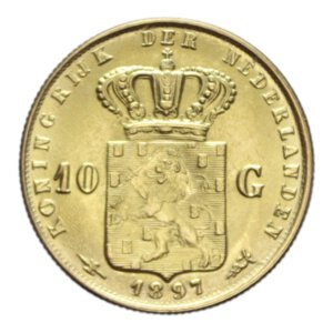 reverse: NETHERLANDS WILHELMINA 10 GULDEN 1897 AU. 6,74 GR. FDC