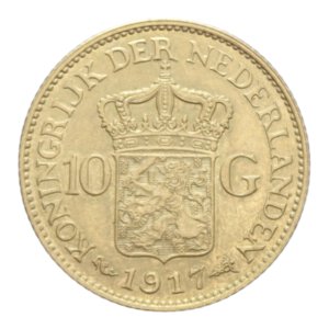 reverse: NETHERLANDS WILHELMINA 10 GULDEN 1917 AU. 6,75 GR. qFDC 