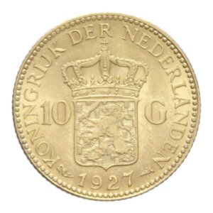 reverse: NETHERLANDS WILHELMINA 10 GULDEN 1927 AU. 6,76 GR. FDC 