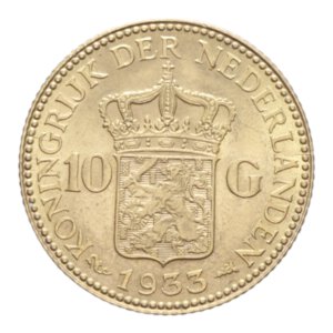 reverse: NETHERLANDS WILHELMINA 10 GULDEN 1933 AU. 6,74 GR. FDC 