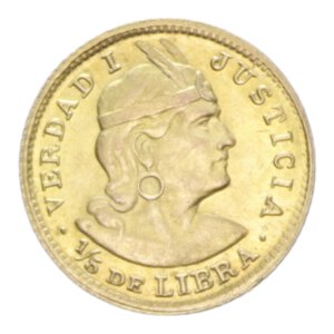 reverse: PERU 1/5 LIBRA 1914 AU. 1,58 GR. FDC
