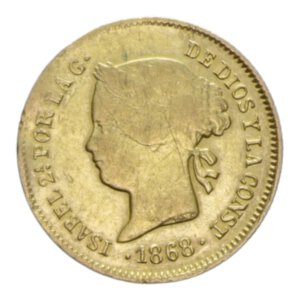 obverse: PHILIPPINES ISABEL II 1 PESO 1868 AU. 1,70 GR. BB+ (COLPETTI)