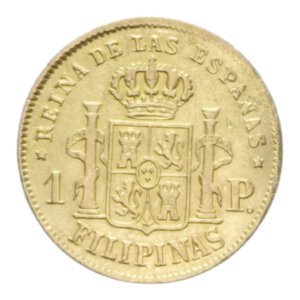 reverse: PHILIPPINES ISABEL II 1 PESO 1868 AU. 1,70 GR. BB+ (COLPETTI)