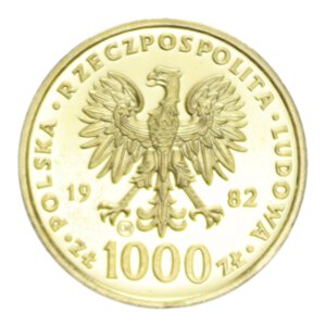 reverse: POLAND 1000 ZLOTYS 1982 POPE AU. 3,42 GR. PROOF (SEGNETTI)