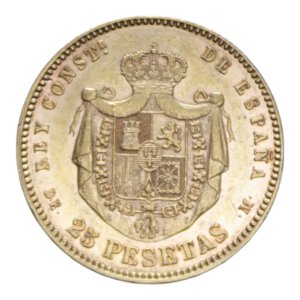 reverse: SPAIN ALFONSO XII 25 PESETAS 1877 AU. 8,06 GR. BB-SPL