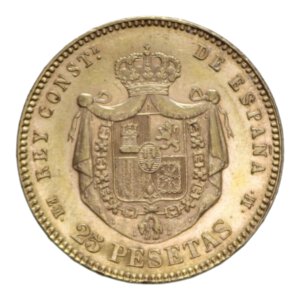 reverse: SPAIN ALFONSO XII 25 PESETAS 1878 AU. 8,09 GR. SPL+ (SEGNETTI)