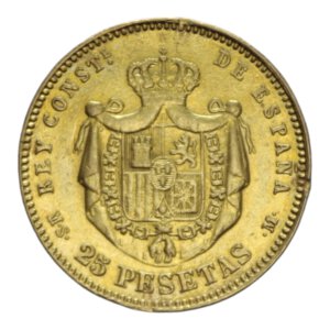 reverse: SPAIN ALFONSO XII 25 PESETAS 1883 AU. 7,68 GR. BB+ (POROSA)