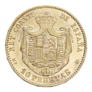 reverse: SPAIN ALFONSO XIII 20 PESETAS 1889 AU. 6,46 GR. qSPL/SPL