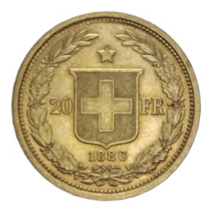 reverse: SWISS 20 FRANCS 1886 AU. 6,50 GR. SPL