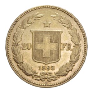 reverse: SWISS 20 FRANCS 1893 B AU. 6,48 GR. qSPL (SEGNI-COLPETTI)