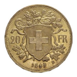 reverse: SWISS 20 FRANCS 1899 B AU. 6,50 GR. SPL-FDC (SEGNETTI-COLPETTI)