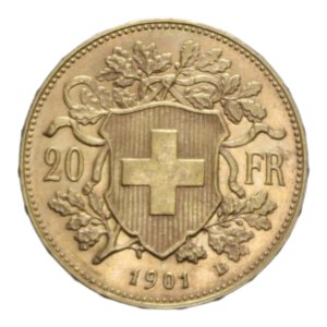 reverse: SWISS 20 FRANCS 1901 B AU. 6,50 GR. qFDC (SEGNETTI-FRATTURA DI CONIO AL D/)